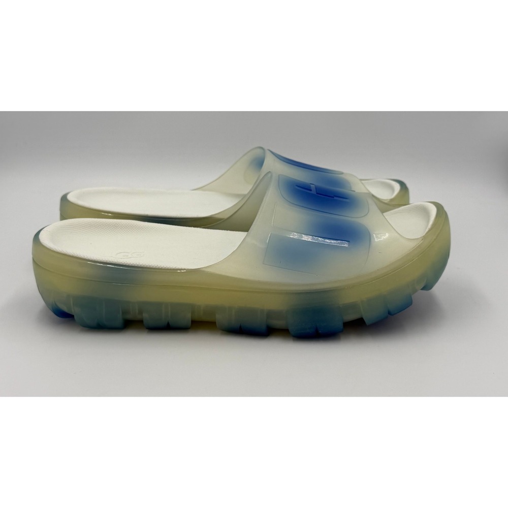 UGG Jella Clear Watercolors Slide Womens 7 Blue White Chunky Sandals